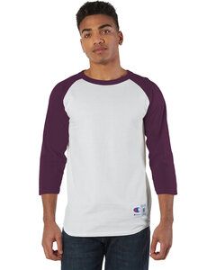 Champion T137 - Raglan Baseball T-Shirt White/ Maroon