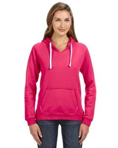 J. America 8836 - Ladies' Sueded V-Neck Hooded Sweatshirt Wildberry