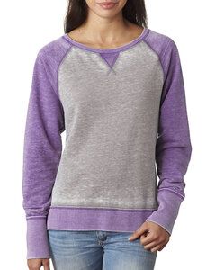 J. America 8927 - Ladies' Zen Fleece Raglan Sleeve Crewneck Sweatshirt Cement/ Very Berry