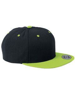 Yupoong 6089M - Wool Blend Flat Bill Snapback Cap Black/ Neon Green
