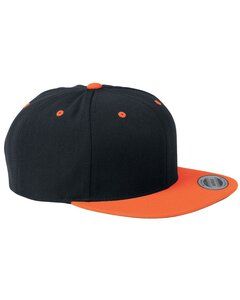 Yupoong 6089M - Wool Blend Flat Bill Snapback Cap Black/ Neon Orange