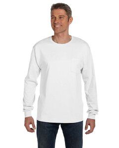 Hanes 5596 - Tagless® Long Sleeve T-Shirt with a Pocket Blanco