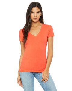Bella+Canvas B6035 - Ladies Jersey Short-Sleeve Deep V-Neck T-Shirt Coral