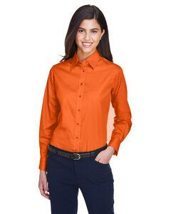 Harriton M500W - Ladies Easy Blend Long-Sleeve Twill Shirt with Stain-Release Equipo Naranja