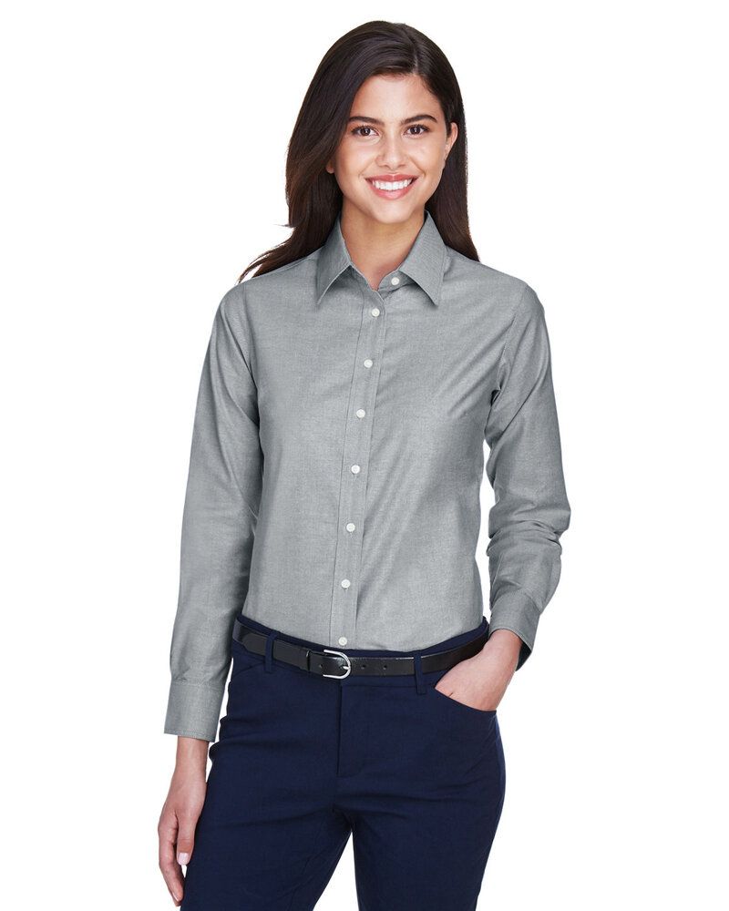 Harriton M600W - Ladies Long-Sleeve Oxford with Stain-Release