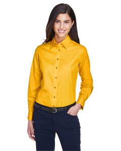 Harriton M500W - Ladies Easy Blend Long-Sleeve Twill Shirt with Stain-Release Sunray Yellow