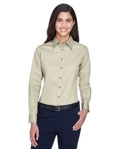 Harriton M500W - Ladies Easy Blend Long-Sleeve Twill Shirt with Stain-Release Creme