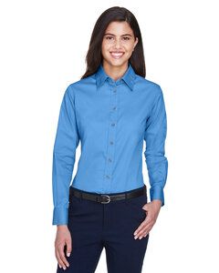 Harriton M500W - Ladies Easy Blend Long-Sleeve Twill Shirt with Stain-Release Nautical Blue
