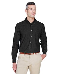 Harriton M550T - Men's Tall Short-Sleeve Denim Shirt Bañada Negro
