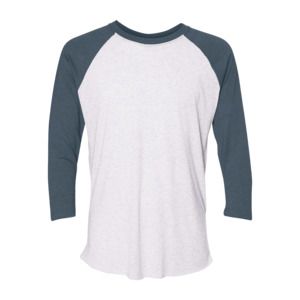 Next Level 6051 - Unisex Tri-Blend Three-Quarter Sleeve Raglan Tee Heather White/ Indigo