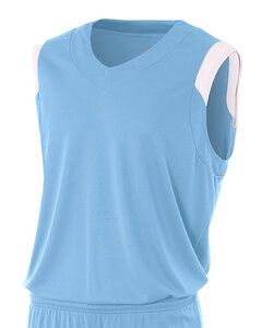 A4 N2340 - Adult Moisture Management V Neck Muscle Shirt Lt Blue/White