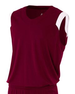 A4 N2340 - Adult Moisture Management V Neck Muscle Shirt Maroon/White