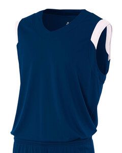 A4 N2340 - Adult Moisture Management V Neck Muscle Shirt Navy/White