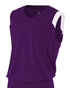 A4 N2340 - Adult Moisture Management V Neck Muscle Shirt Purple/White