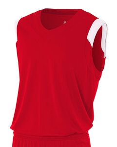 A4 N2340 - Adult Moisture Management V Neck Muscle Shirt Scarlet/White