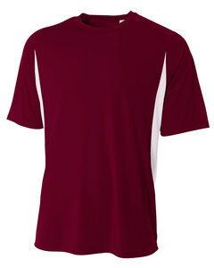 A4 N3181 - Men's Cooling Performance Color Blocked Shorts Sleeve Crew Shirt Maroon/White