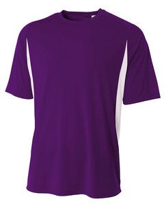 A4 N3181 - Men's Cooling Performance Color Blocked Shorts Sleeve Crew Shirt Purple/White
