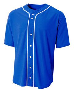 A4 N4184 - Shorts Sleeve Full Button Baseball Top Real Azul