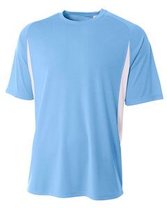 A4 NB3181 - Youth Cooling Performance Color Blocked Shorts Sleeve Crew Shirt Light Blue/White
