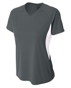 A4 NW3223 - Ladies Color Block Performance V-Neck Shirt Graphite/White