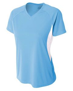 A4 NW3223 - Ladies Color Block Performance V-Neck Shirt Lt Blue/White