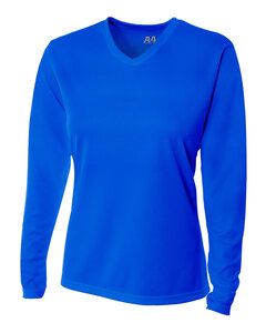 A4 NW3255 - Ladies Long Sleeve V-Neck Birds Eye Mesh T-Shirt Real Azul