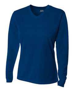 A4 NW3255 - Ladies Long Sleeve V-Neck Birds Eye Mesh T-Shirt Marina