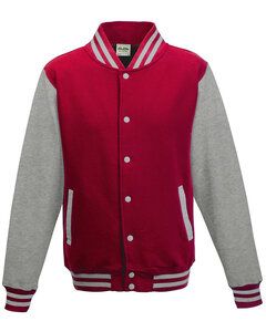 All We Do JHA043 - JUST HOODS ADULT LETTERMAN JACKET Fire Red/Heather Grey