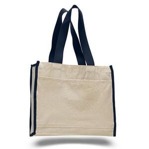 Q-Tees Q1100 - Canvas Gusset Tote Bag with Colored Handles Marina