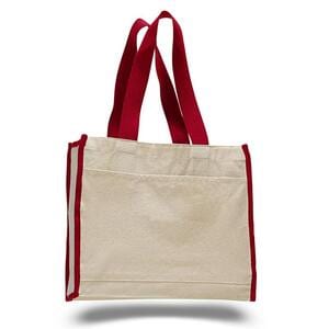 Q-Tees Q1100 - Canvas Gusset Tote Bag with Colored Handles Rojo
