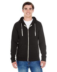 J. America JA8872 - Adult Tri-Blend Full Zip Hooded Fleece Black Solid