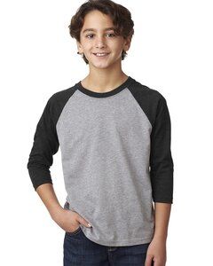 Next Level NL3352 - Remera de mangas Raglan 3/4 de cuello redondo para jóvenes Black/ Dark Heather Gray