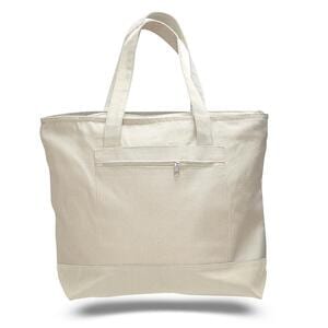 Q-Tees Q1300 - Canvas Zipper Tote Bag Naturales