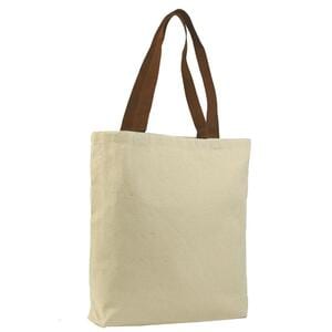 Q-Tees Q4400 - Promotional Tote with Bottom Gusset and Colored Handles Chocolate
