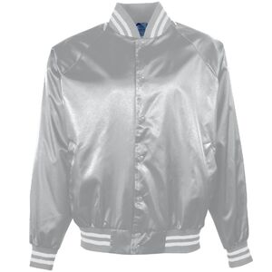 Augusta Sportswear 3610 - Campera de béisbol de satín/Ribete rayado Metallic Silver/White