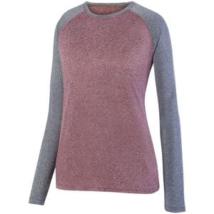 Augusta Sportswear 2817 - Ladies Kinergy Two Color Long Sleeve Raglan Tee Maroon Heather/Graphite Heather