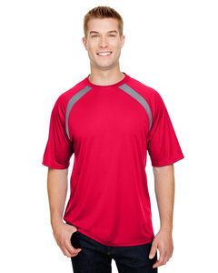 A4 A4N3001 - Adult Spartan Short Sleeve Color Block Crew Scarlet/Graphite