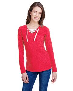 LAT LA3538 - LAT Ladies' Long Sleeve Lace-Up Fine Jersey Tee Vintage Red/ White