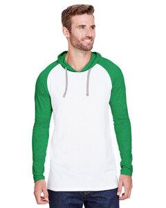 LAT LA6917 - LAT Men's Hooded Raglan Long Sleeve Fine Jersey Tee Blended Wht/ Vn Grn/ Titanium