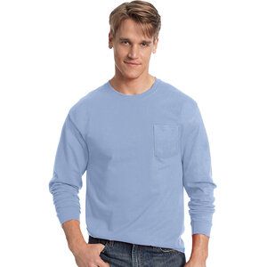Hanes 5596 - Tagless® Long Sleeve T-Shirt with a Pocket Azul Cielo