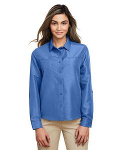 Harriton M580LW - Ladies Key West Long-Sleeve Performance Staff Shirt Piscina Azul