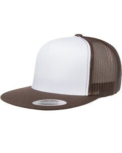 Yupoong 6006W - Adult Classic Trucker with White Front Panel Cap Brown/Wht/Brwn