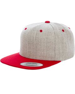 Yupoong 6089MT - Adult 6-Panel Structured Flat Visor Classic Two-Tone Snapback Heather/Red