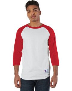 Champion T1397 - Adult Raglan T-Shirt White/Scarlet