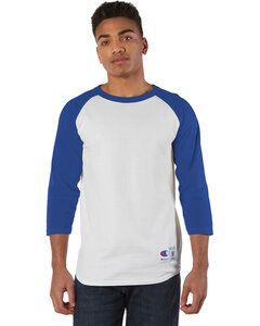 Champion T1397 - Adult Raglan T-Shirt White/ Team Blue