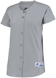 Russell 737VTX - Ladies Stretch Faux Button Jersey Baseball Grey