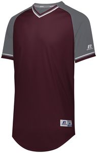 Russell R01X3B - Youth Classic V Neck Jersey Maroon/Steel/White