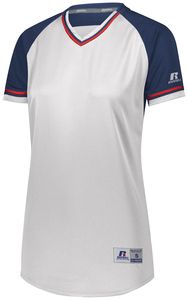 Russell R01X3X - Ladies Classic V Neck Jersey White/Navy/True Red