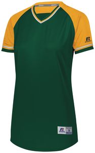 Russell R01X3X - Ladies Classic V Neck Jersey Dark Green/ Gold/ White