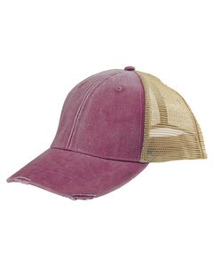 Adams OL102 - Gorra de camionero apenada teñida con pigmento de 6 paneles Burgundy/Tan